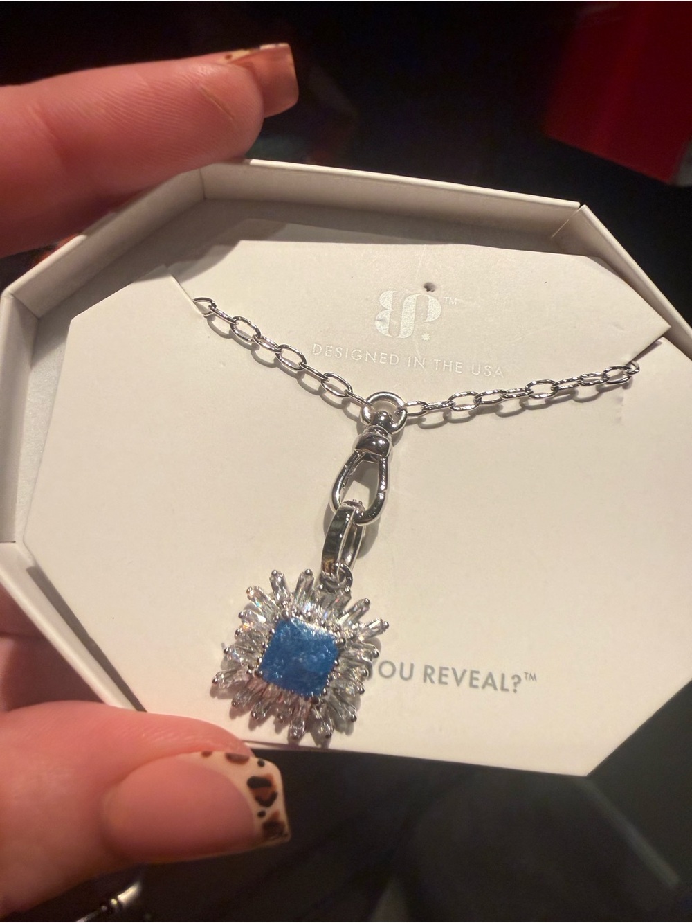 Bomb party OG neck Silver Necklace with Blue Crystal Pendant - Women Jewelry